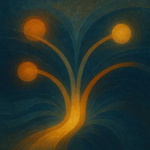 Abstract infographic illustration: four glowing arcs radiate from a central path, symbolizing ACLU services, rights, and ways to get involved.