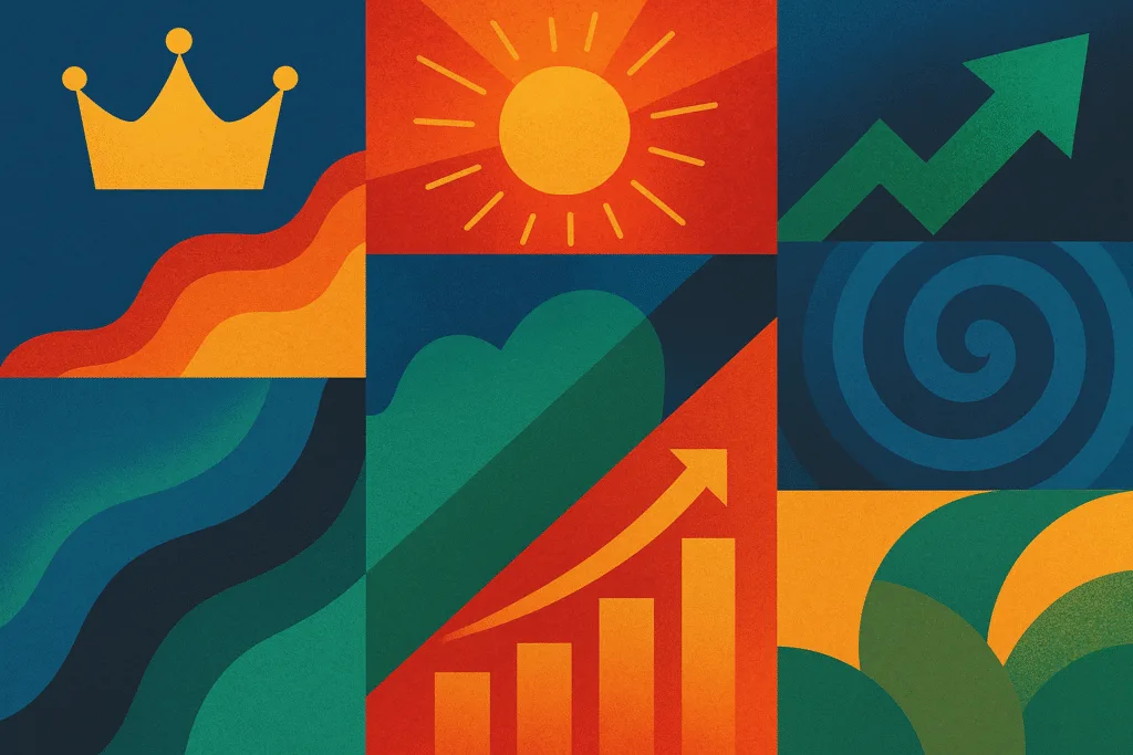 B Corp Certification benefits illustration with seven abstract segments for reputation, talent, growth, and impact, digital art.