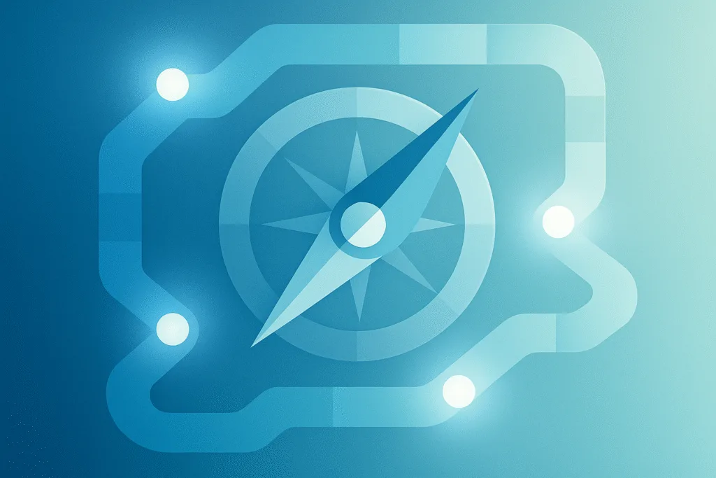 Charitable giving guide illustration with compass and glowing path representing Charity Navigator’s ratings and tools.