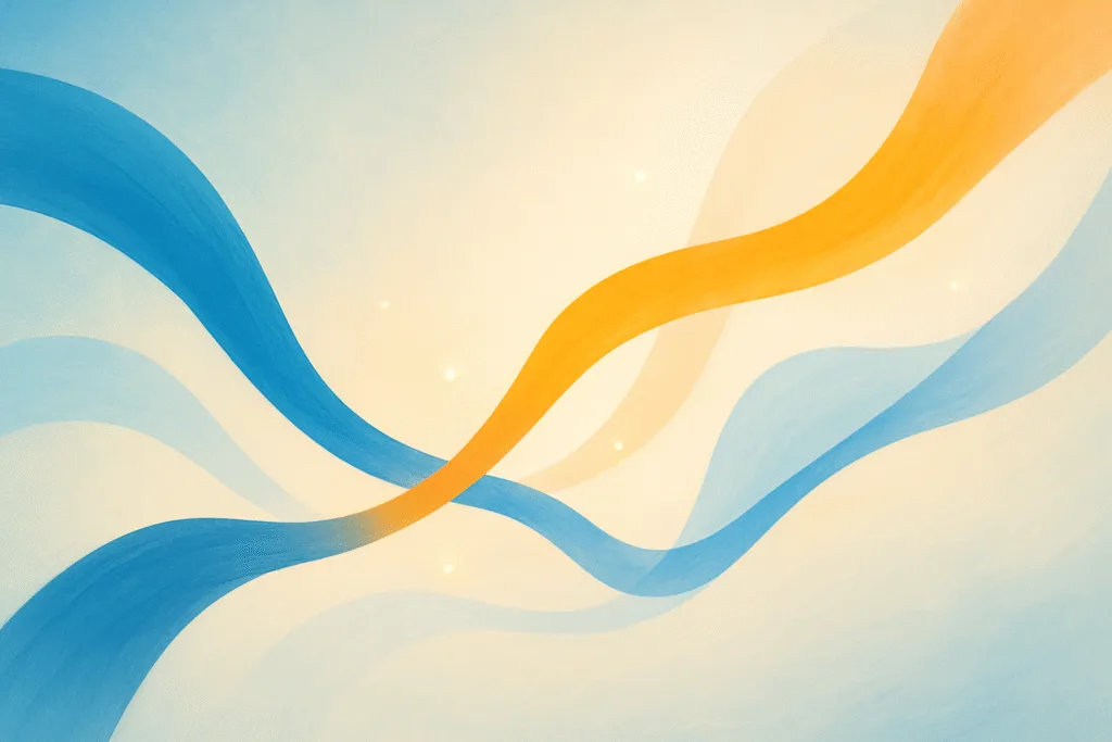 Abstract impressionistic illustration showing interconnected pathways of volunteerism, fundraising, advocacy, and leadership with flowing ribbons and glowing light
